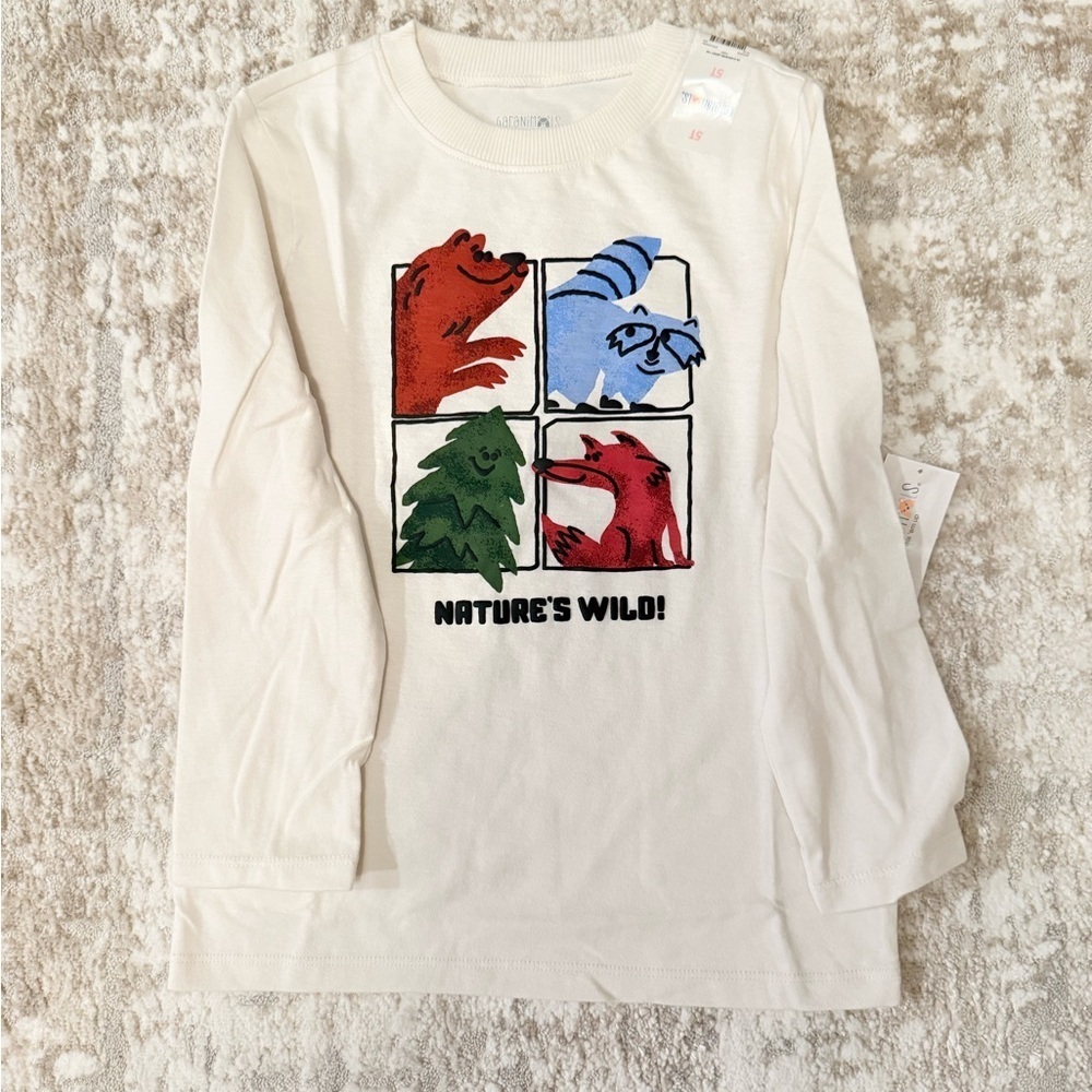 Garanimals Kids Long Sleeve Shirt - White with Animal Graphics size 5T-NWT